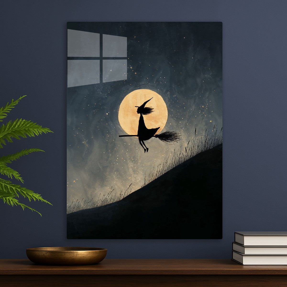 Witch Flying Under Full Moon