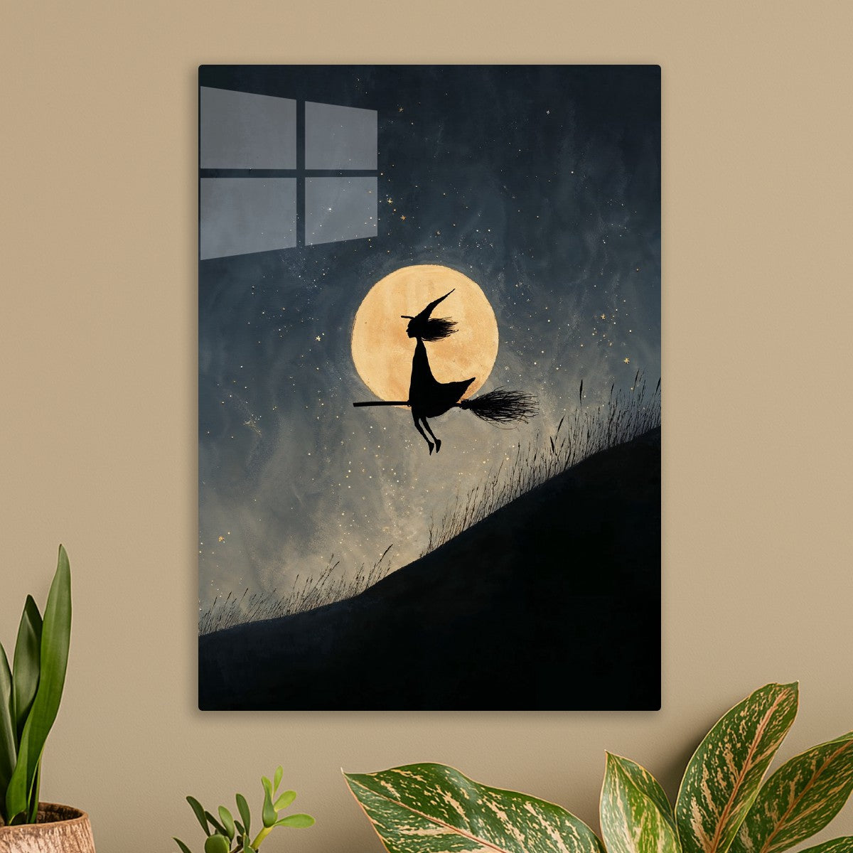 Witch Flying Under Full Moon