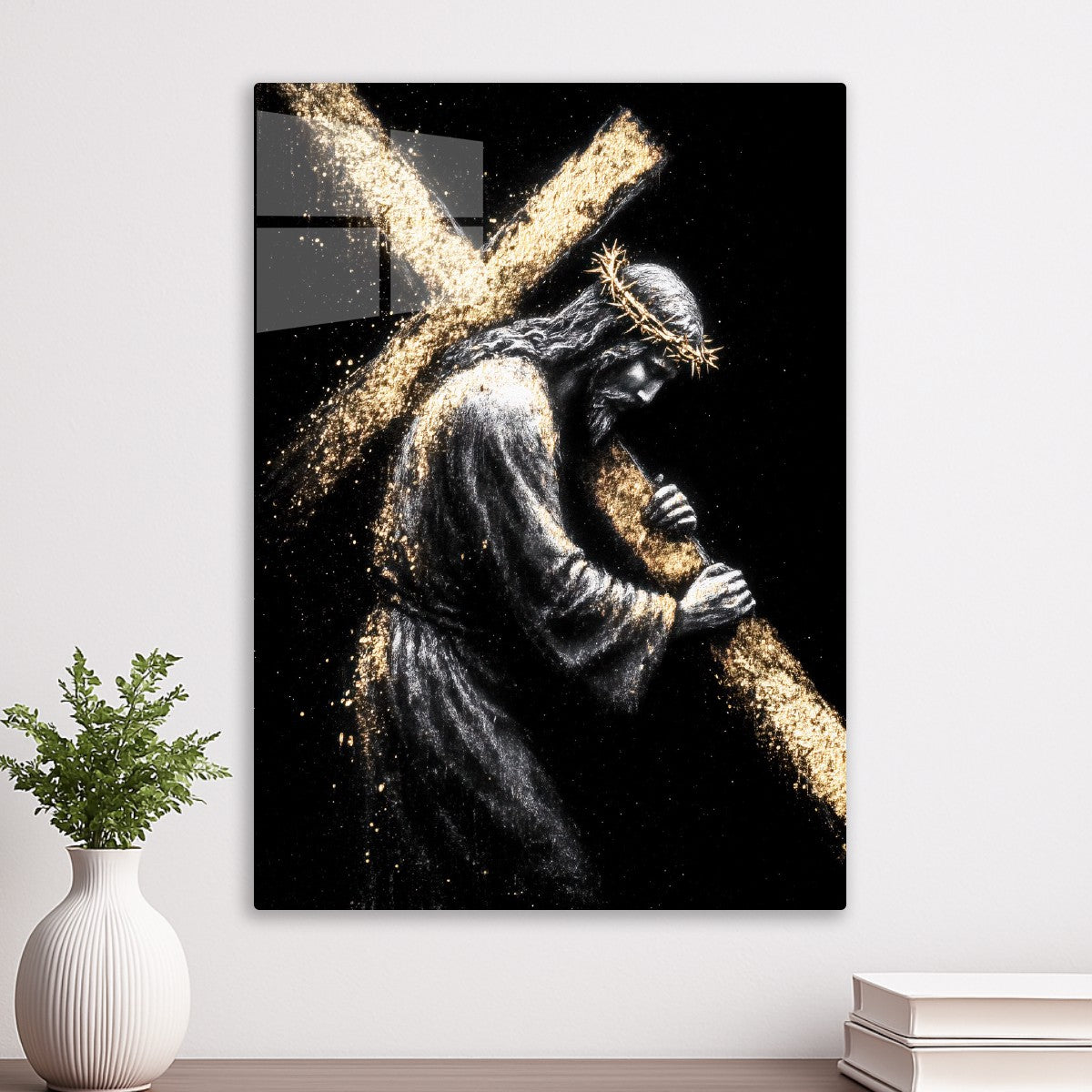 Jesus carrying golden cross