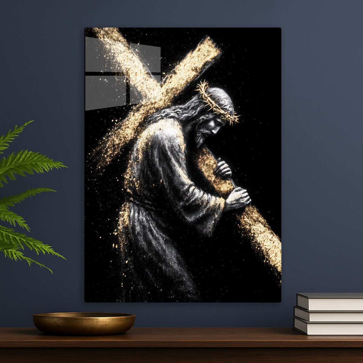 Jesus carrying golden cross