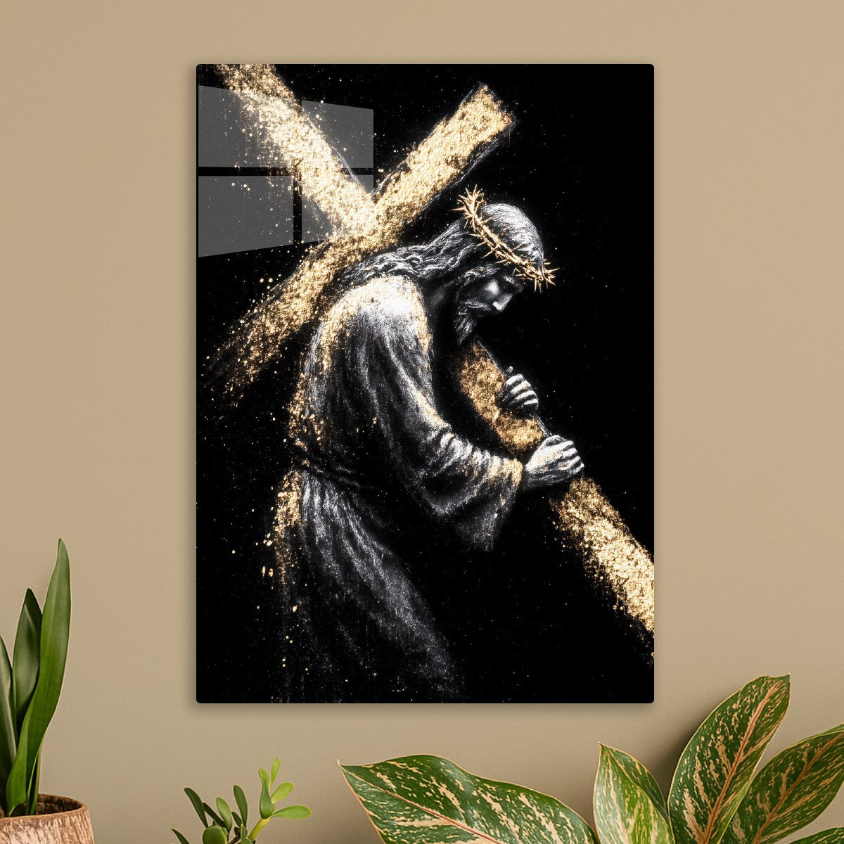 Jesus carrying golden cross