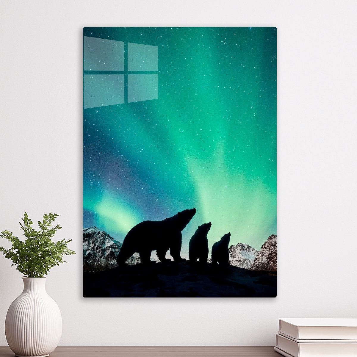 Polar Bears under Aurora 