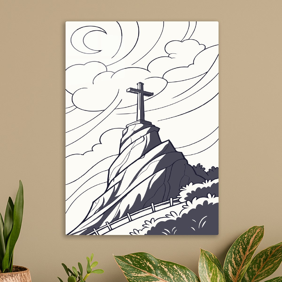 Cross on the Hill Line Art