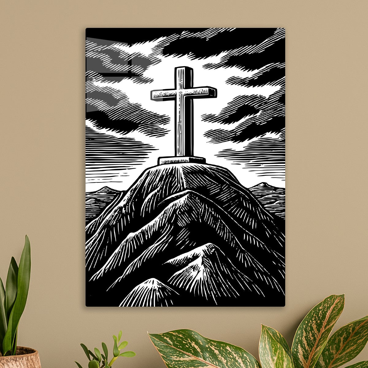 Woodcut Mountain Cross