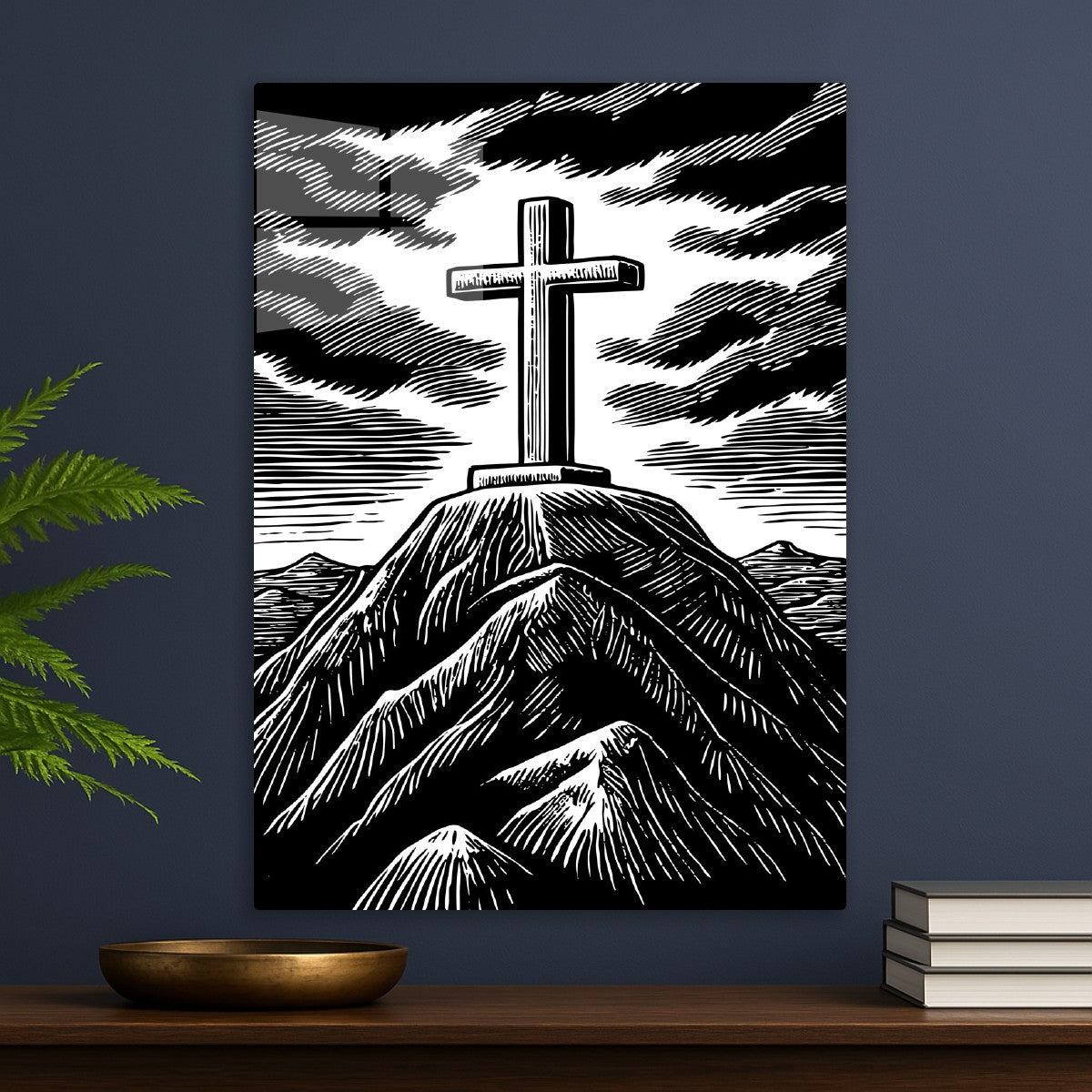 Woodcut Mountain Cross