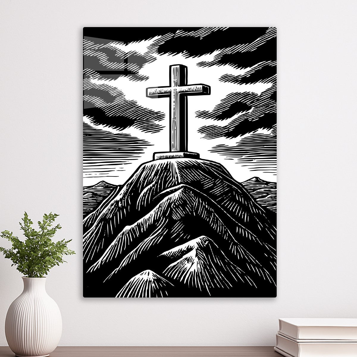 Woodcut Mountain Cross