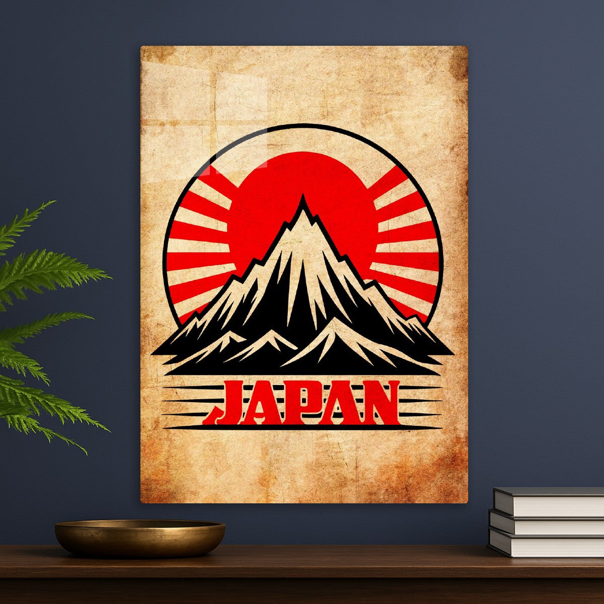 Japanese mountain and red sun art 
