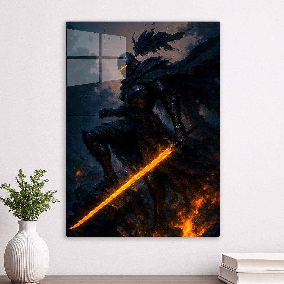 black warrior with flame sword