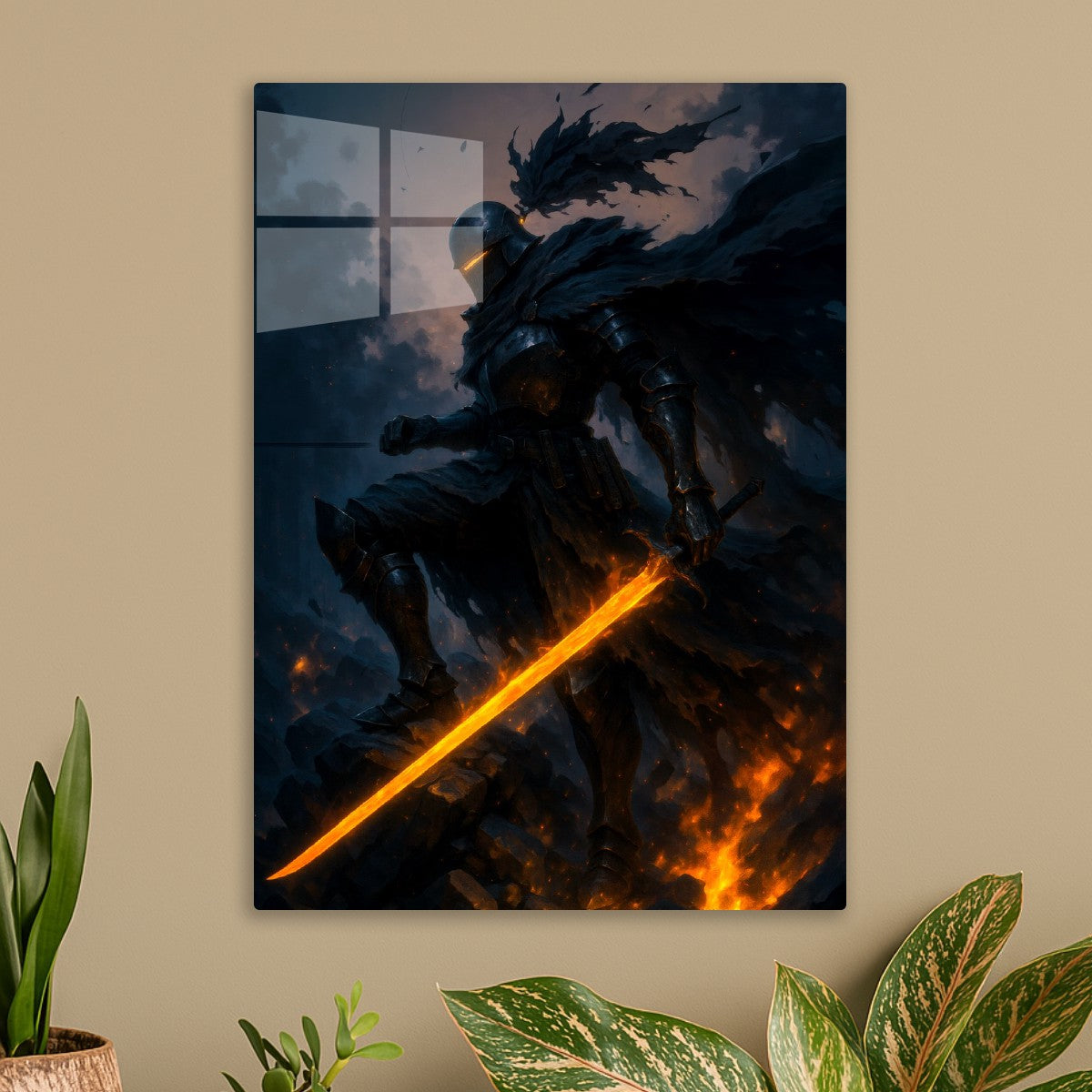 black warrior with flame sword