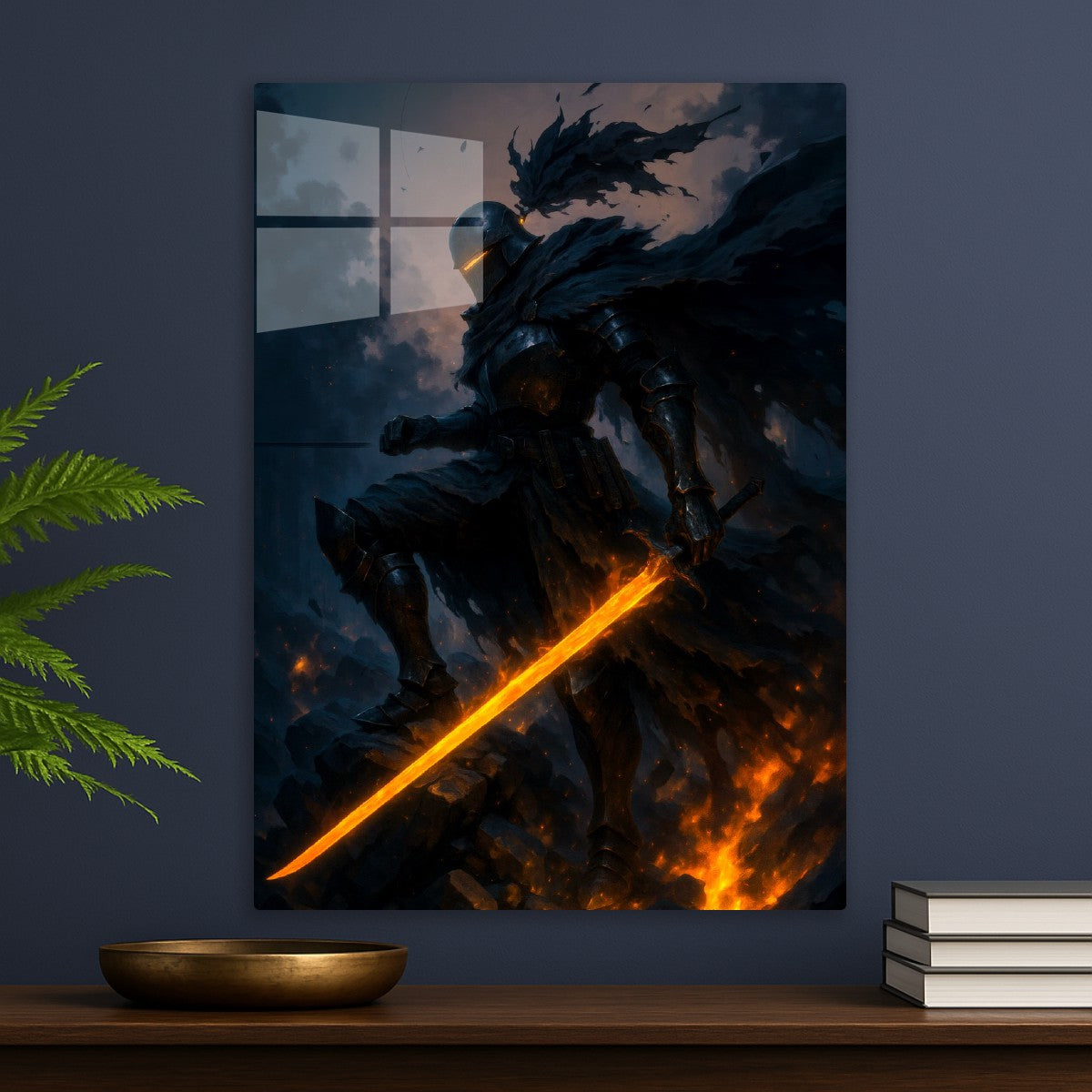 black warrior with flame sword