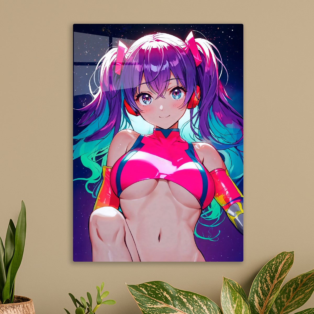 Sexy Anime Girl with Purple Ha