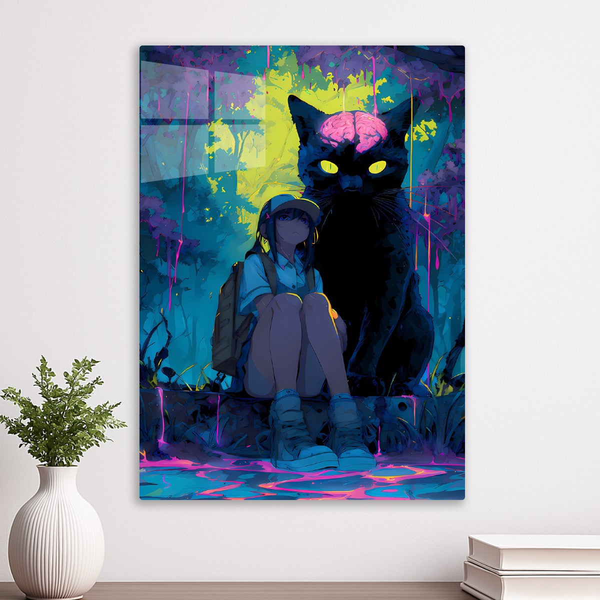 Anime Cat Fantasy Horror Neon 