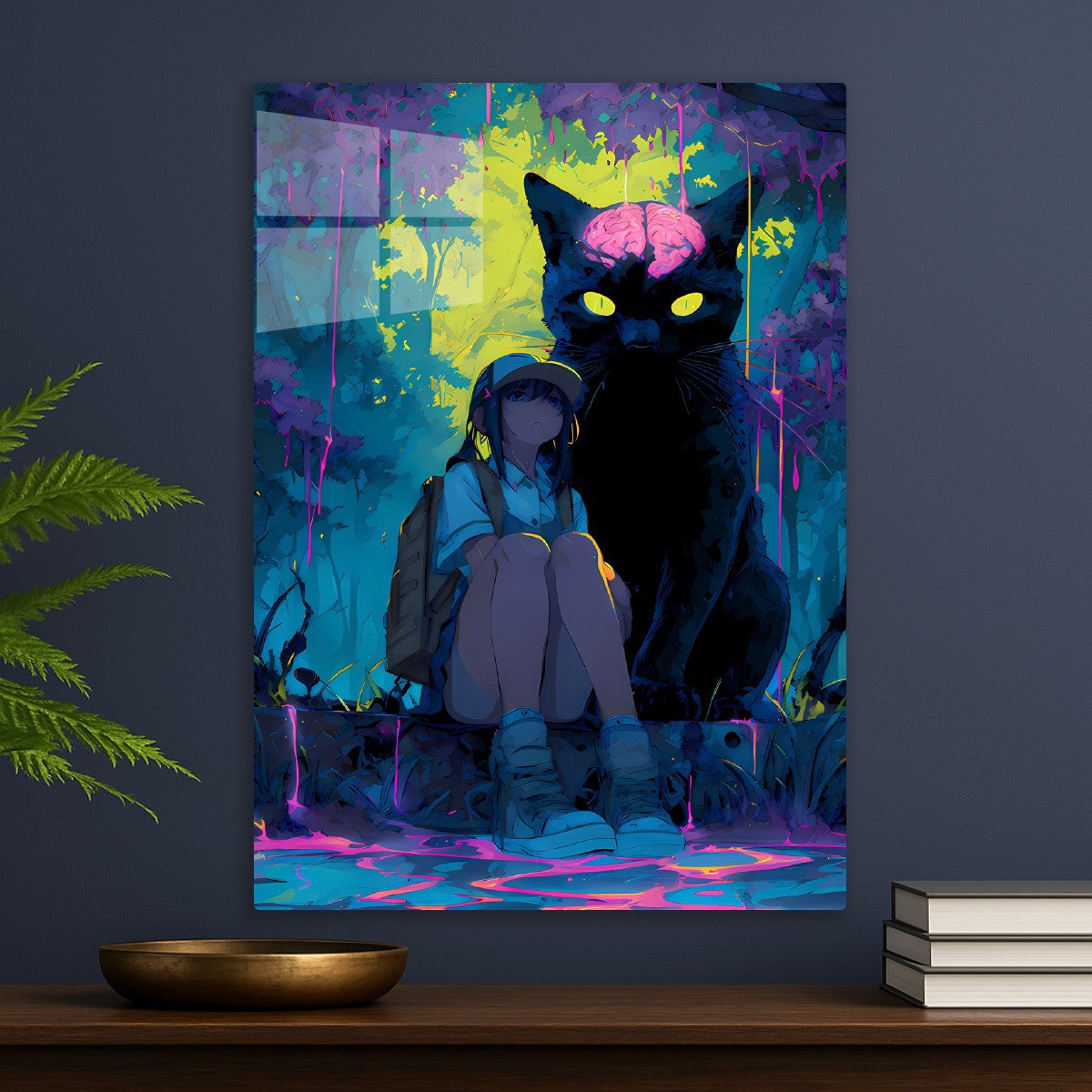 Anime Cat Fantasy Horror Neon 