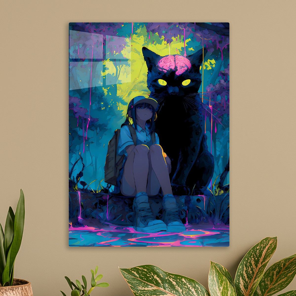 Anime Cat Fantasy Horror Neon 