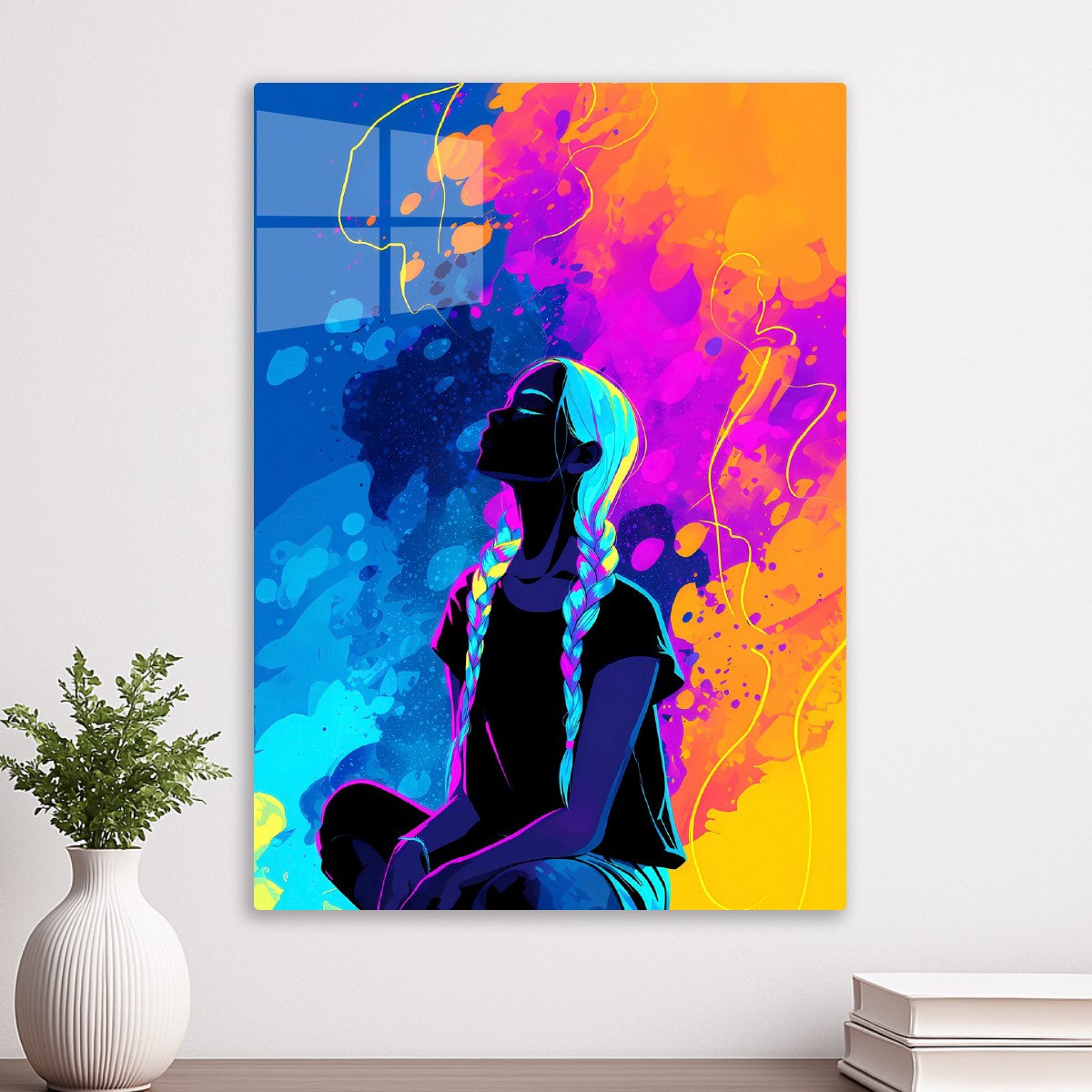 Neon Anime Girl in meditation