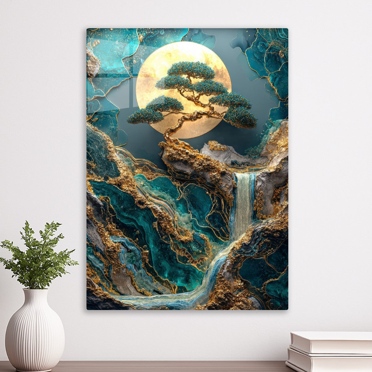 Golden Japanese Waterfall Landscape 