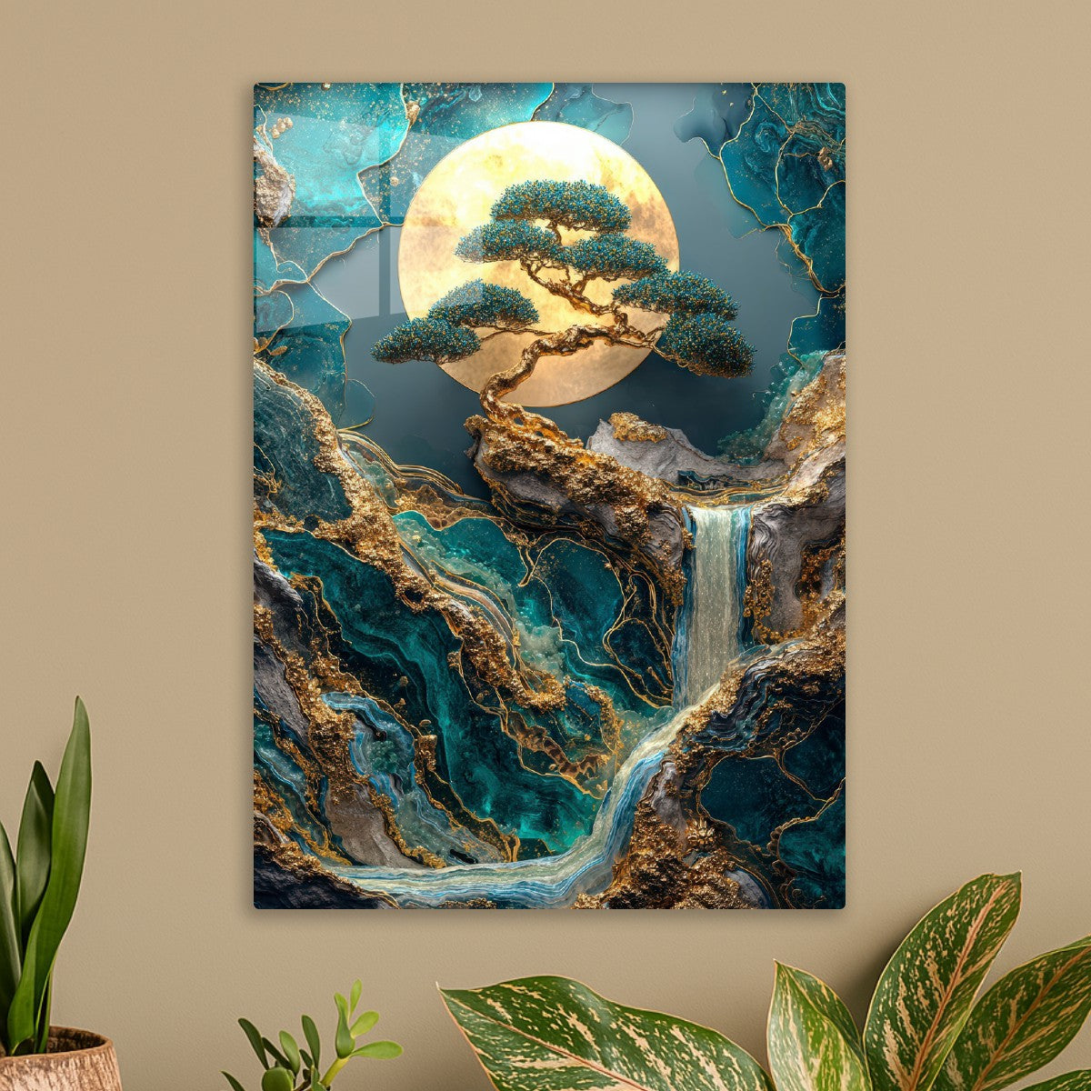 Golden Japanese Waterfall Landscape 