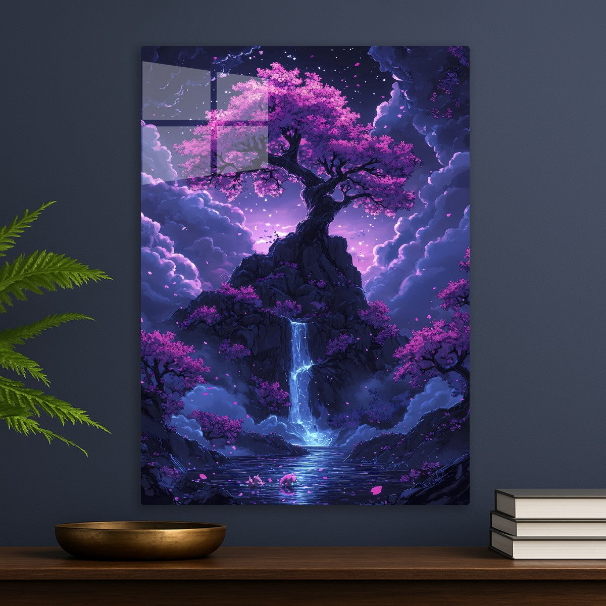 Neon Japanese Waterfall Landscape