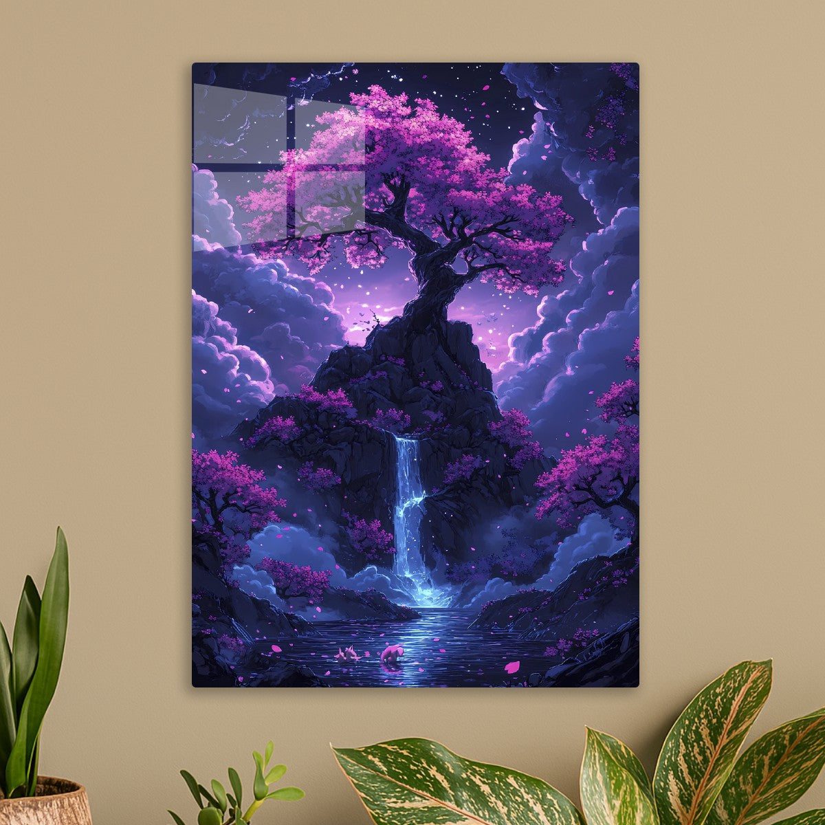 Neon Japanese Waterfall Landscape