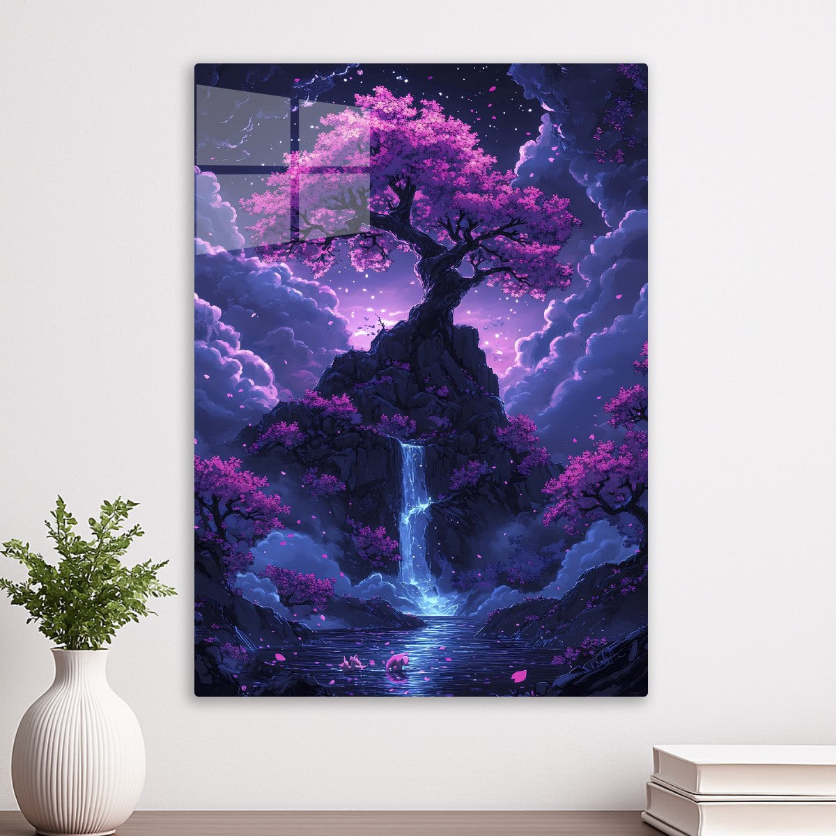 Neon Japanese Waterfall Landscape