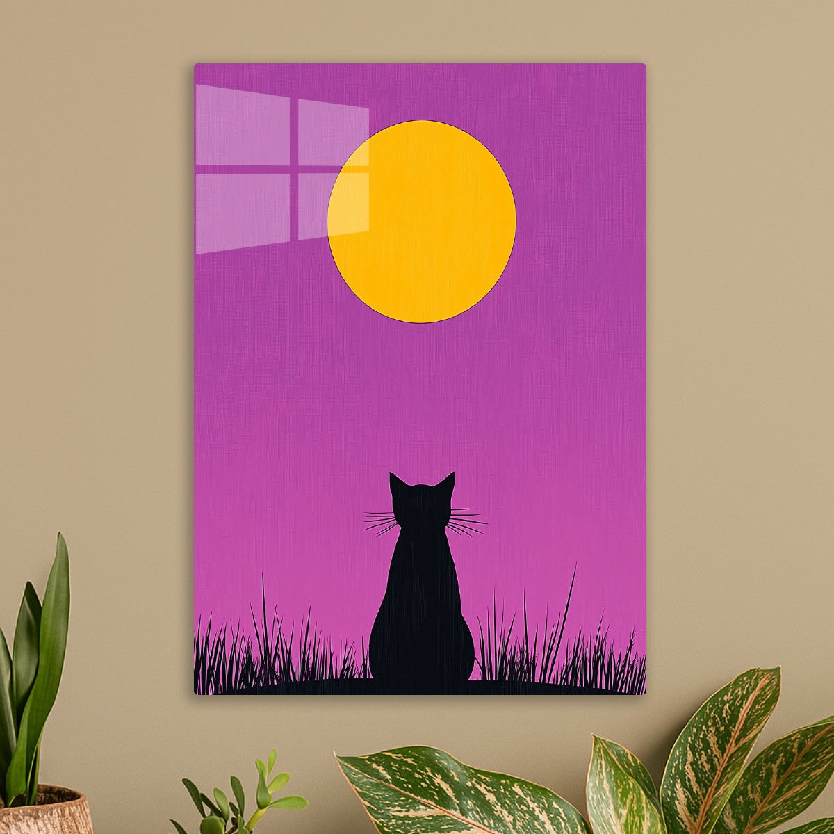 Cat Under Yellow Moon