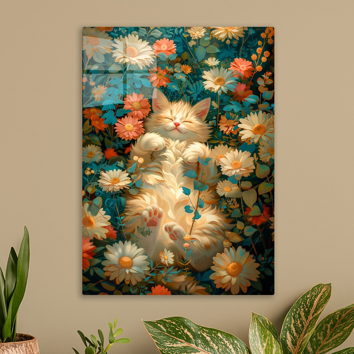 Cute cat in flowers