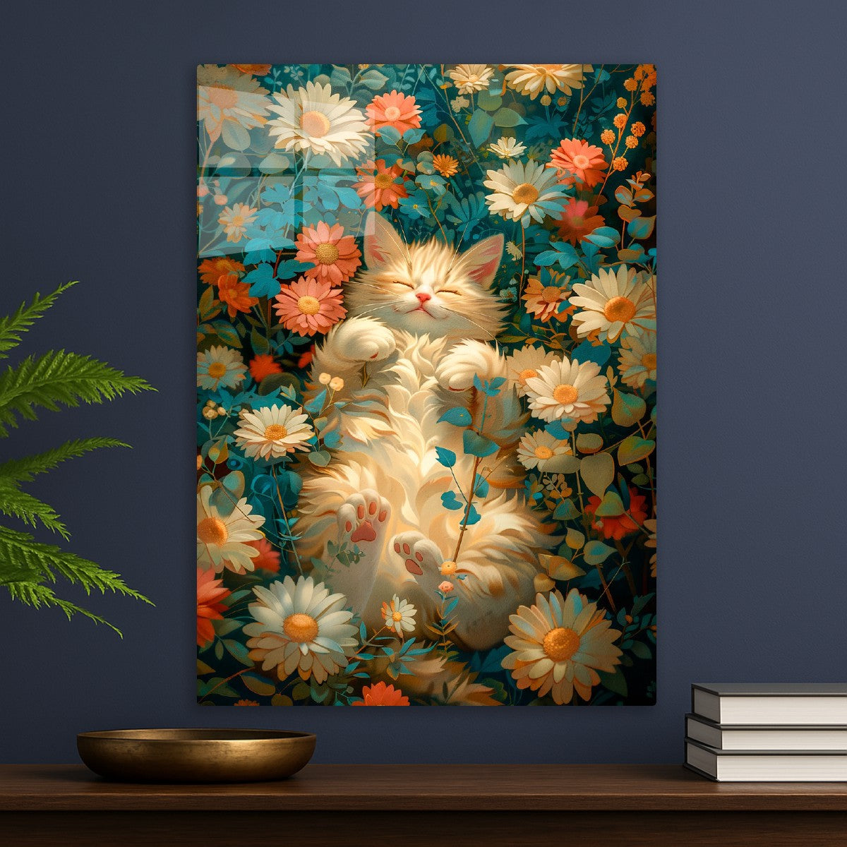 Cute cat in flowers