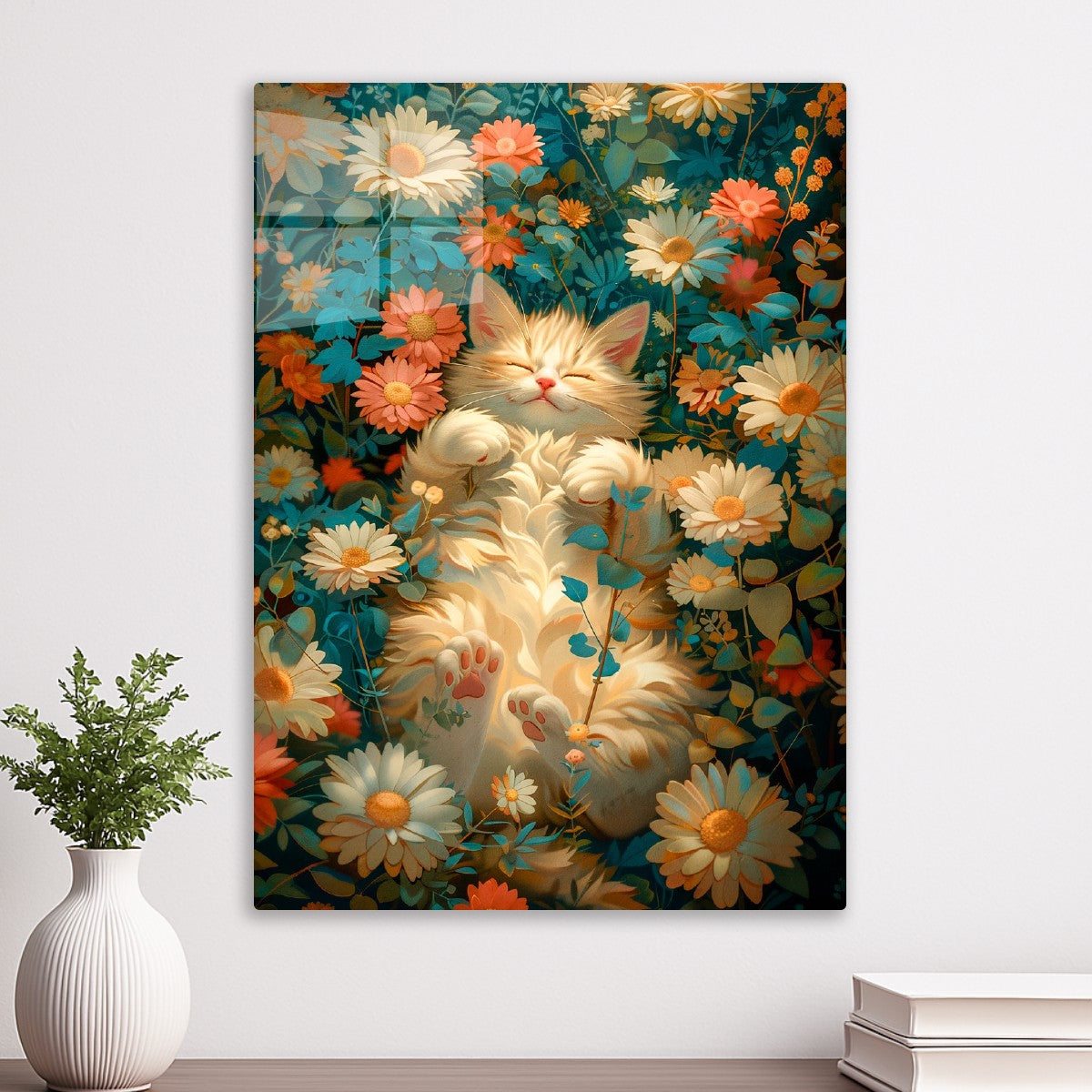 Cute cat in flowers