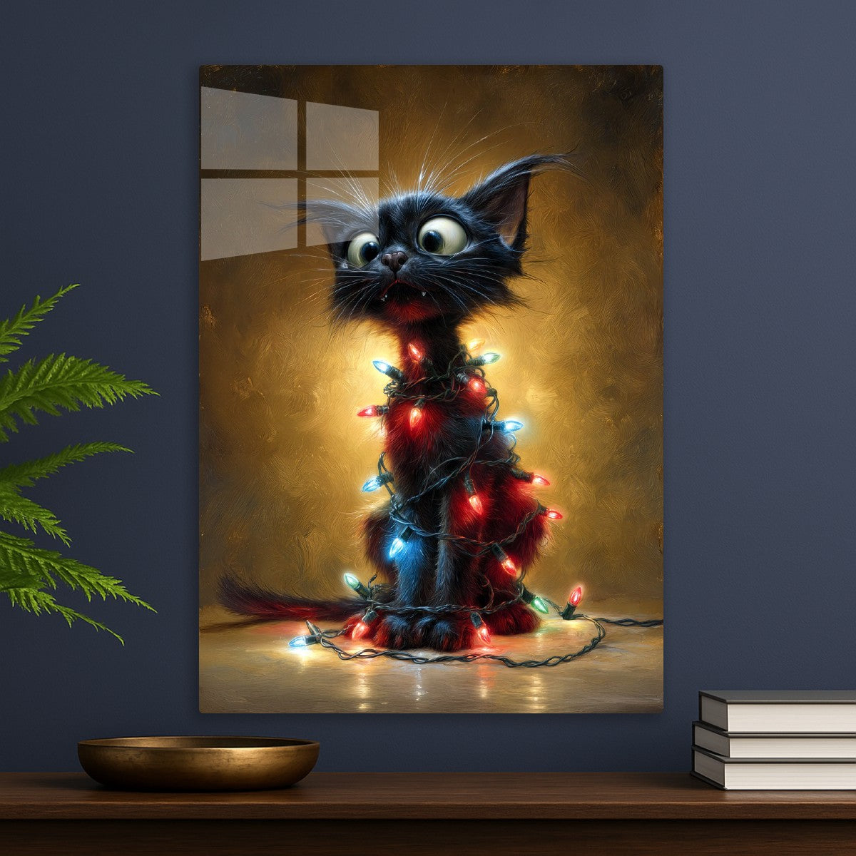 Curious Black Kitten Tangle With Lights