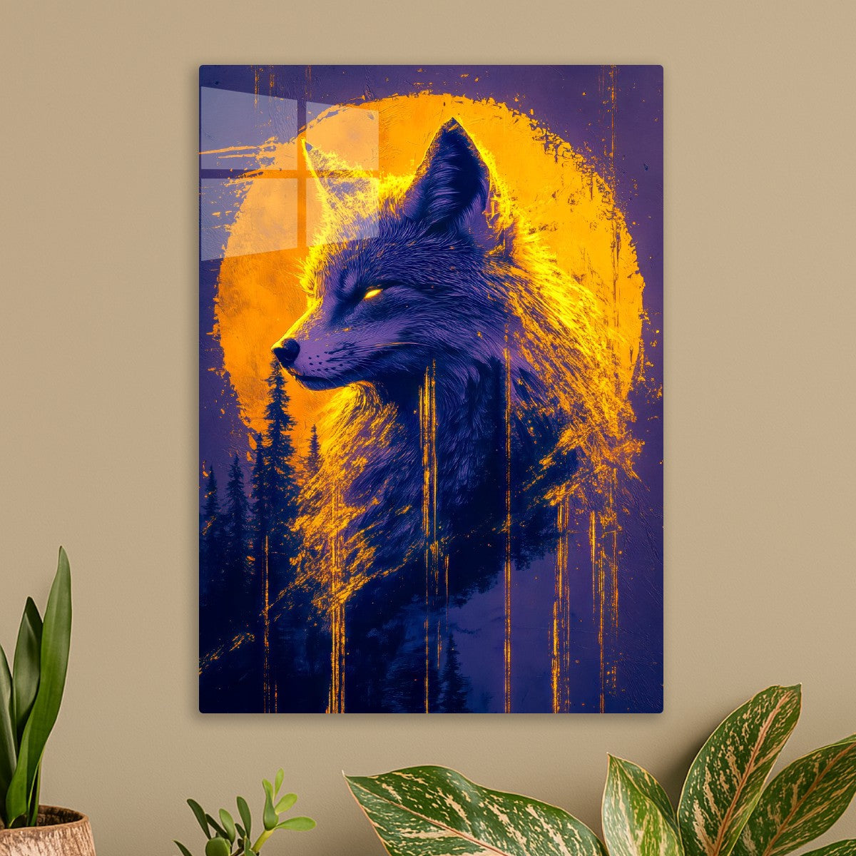 Fox with golden moon