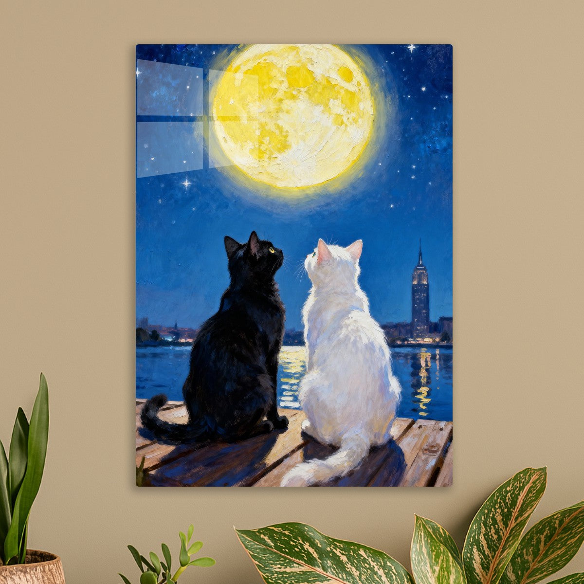 Black White Cat and Moon