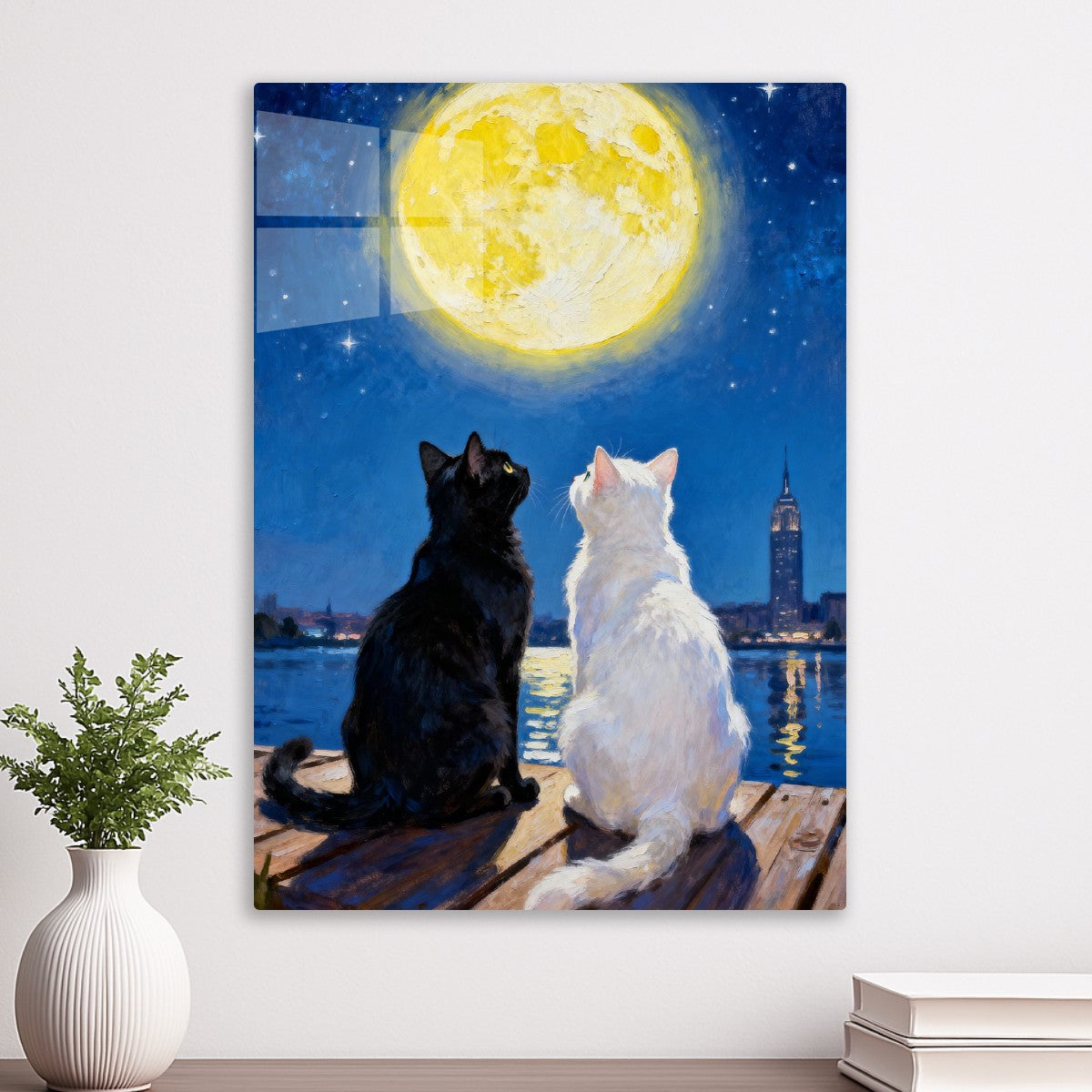 Black White Cat and Moon
