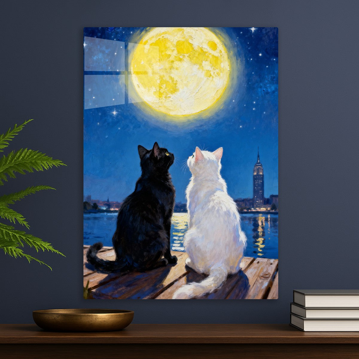 Black White Cat and Moon