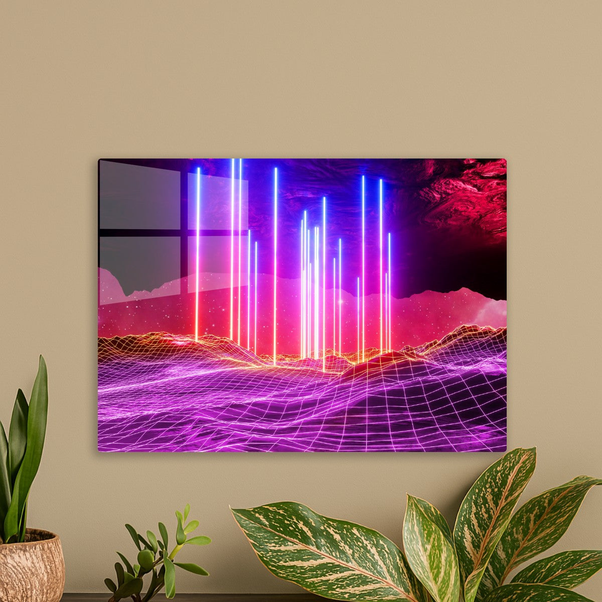 Neon space landscape: Rays