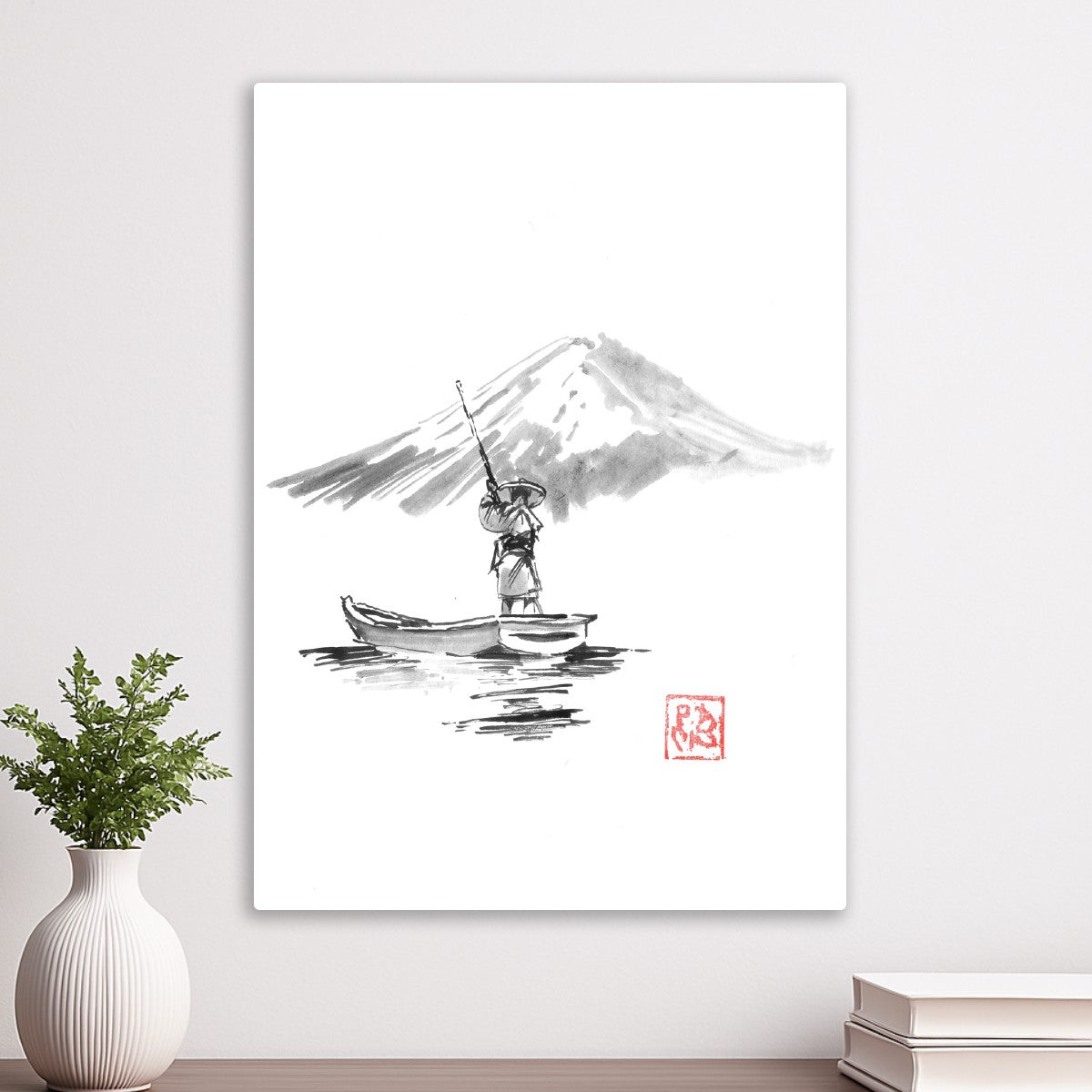 fisherman in front of fuji