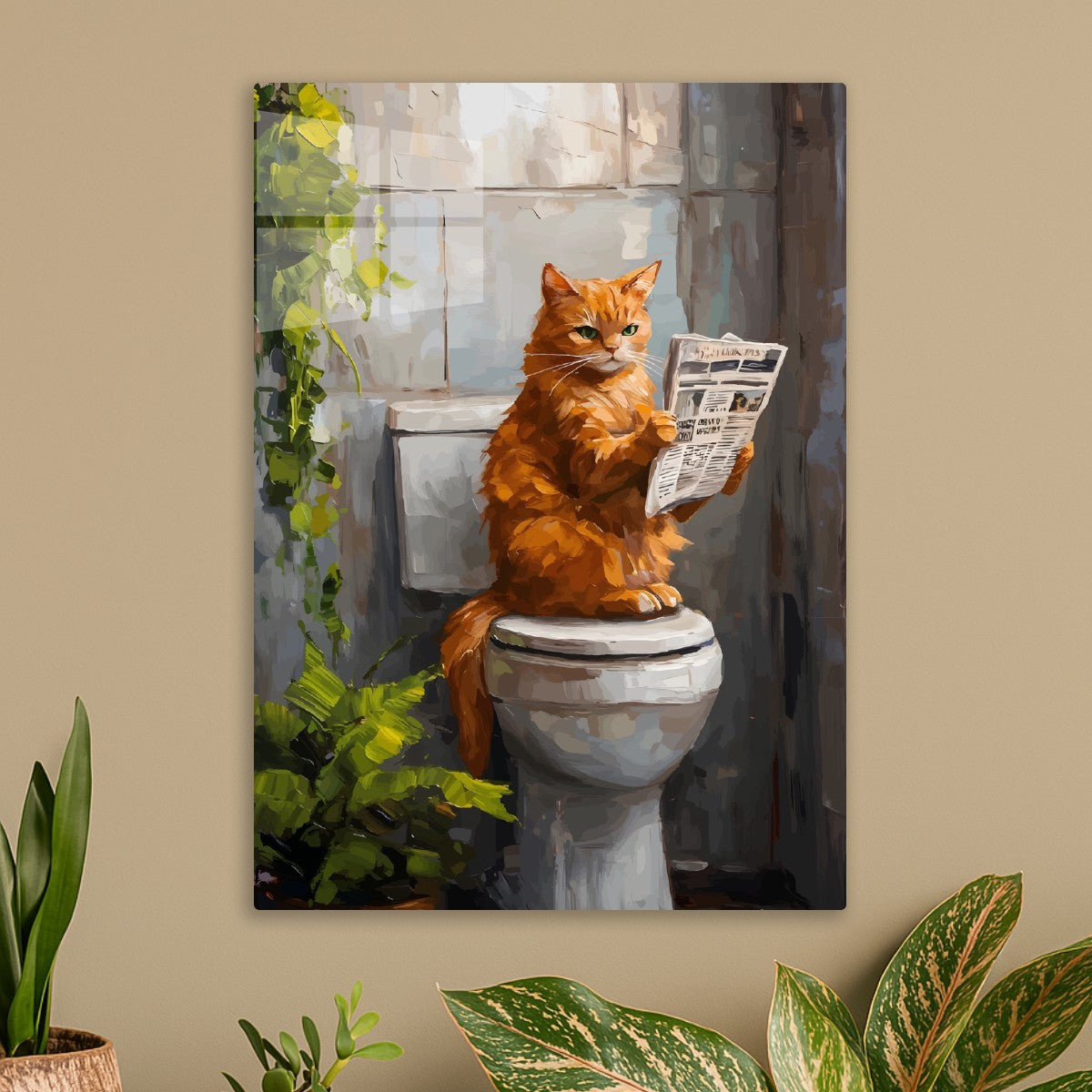 Funny cat reading newspaper