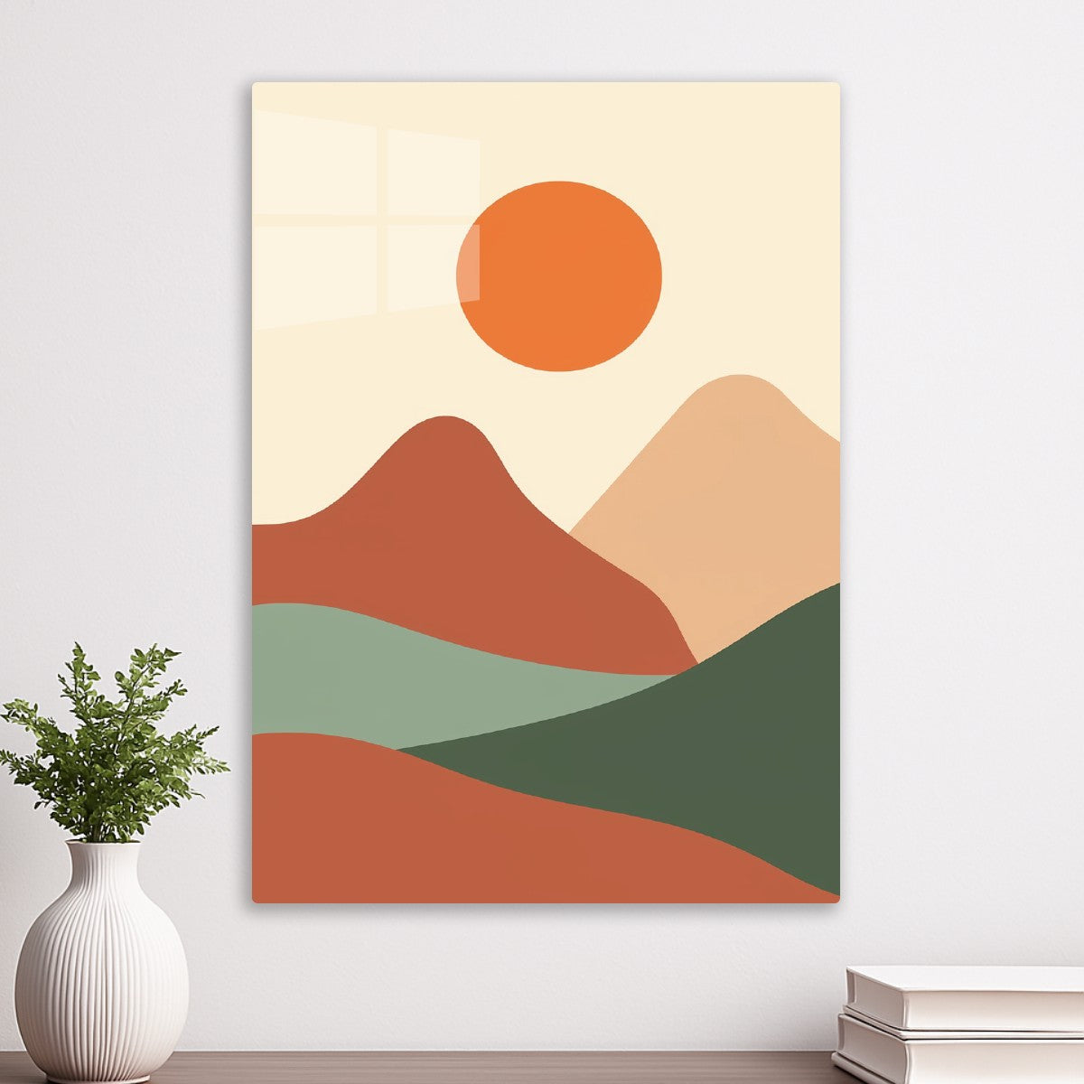 Geometric sun and mountains