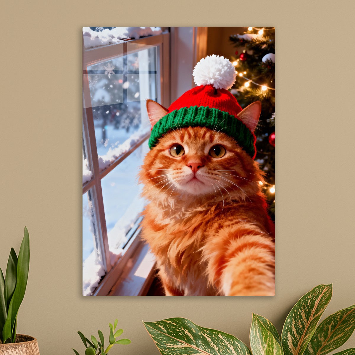 Santa hat yellow cat