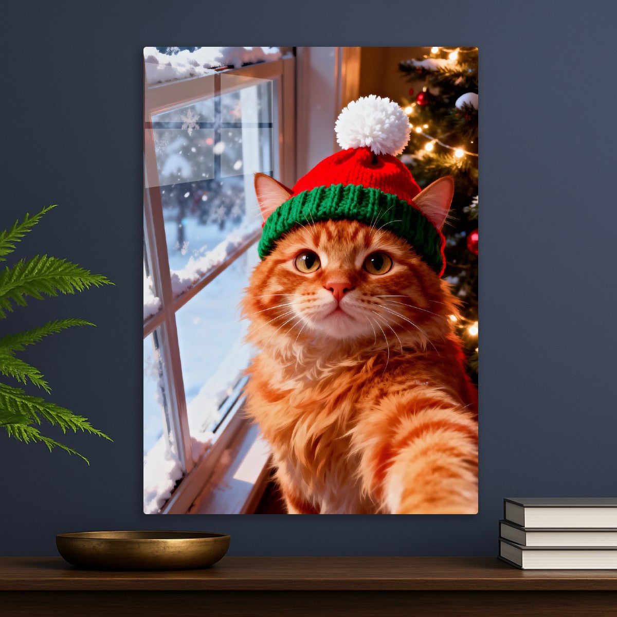 Santa hat yellow cat