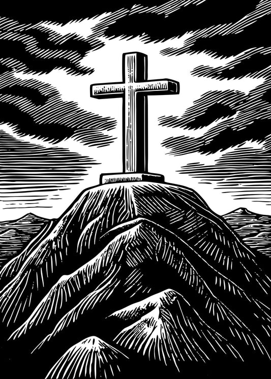 Woodcut Mountain Cross