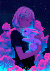 Neon Anime Girl With Bunny