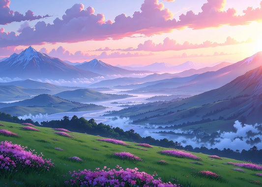 Anime Sunset in the mountains
