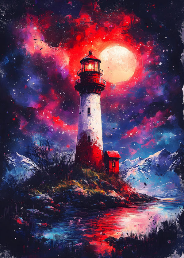 Lighthouse Under a Crimson Sky