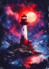 Lighthouse Under a Crimson Sky