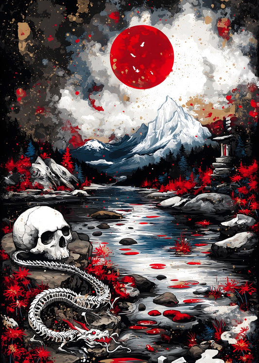 Crimson Moon Over Enchanted River