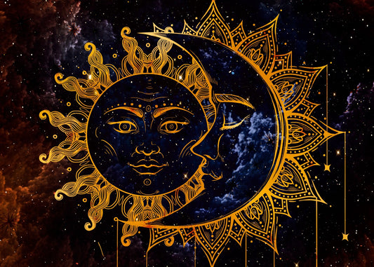 Vintage sun and moon