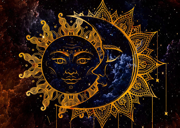 Vintage sun and moon
