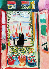 Black cat Open Window Art