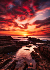 Sunset rocky beach seaside