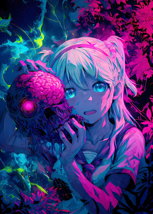 Neon Anime Girl Horror  Fantasy